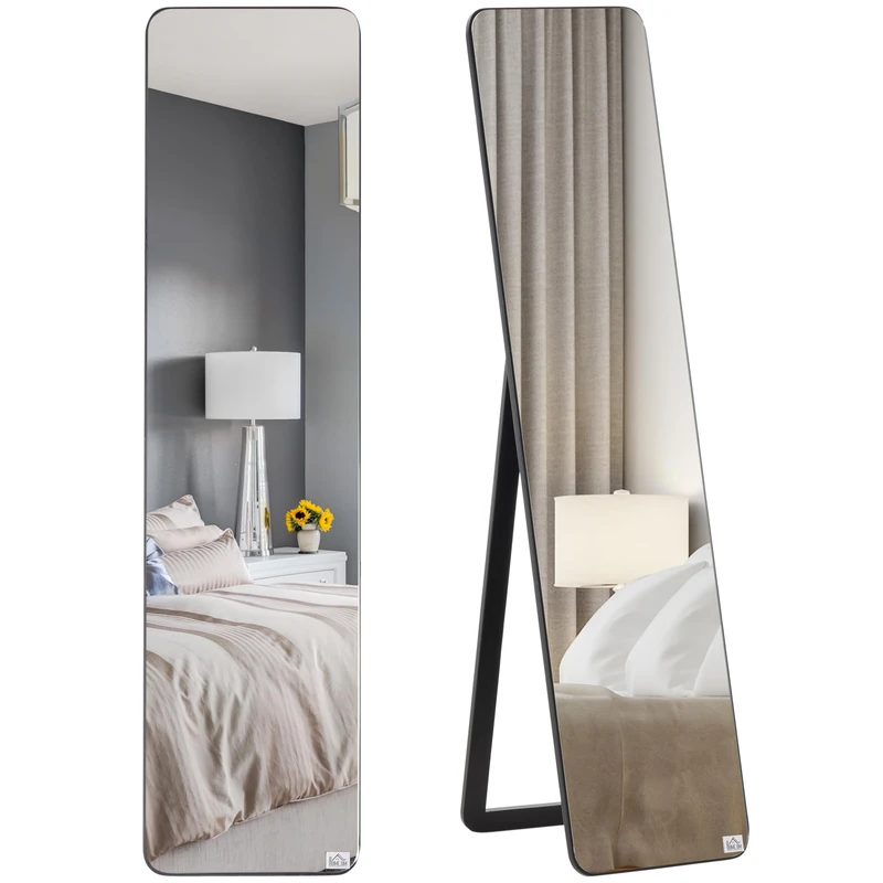HOMCOM Large Rectangular Full Length Mirror 37 x 160 cm - Free Standing or Wall Mounted Mirror for Bedroom, Living Room and Dressing Room, Wood Look Black