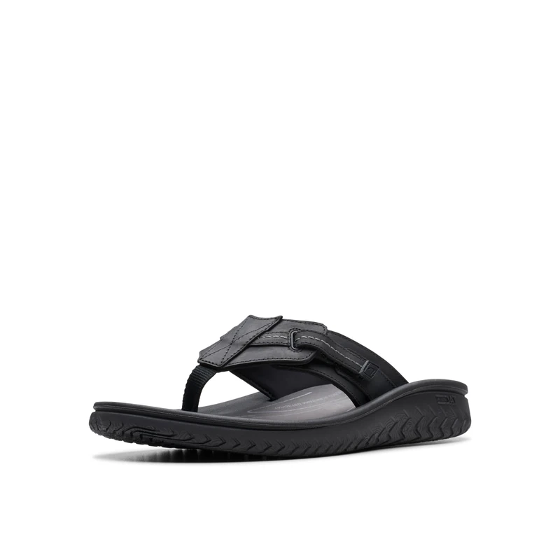 Clarks Mens Wesley Sun Flip-Flop, Black Leather, 10 UK