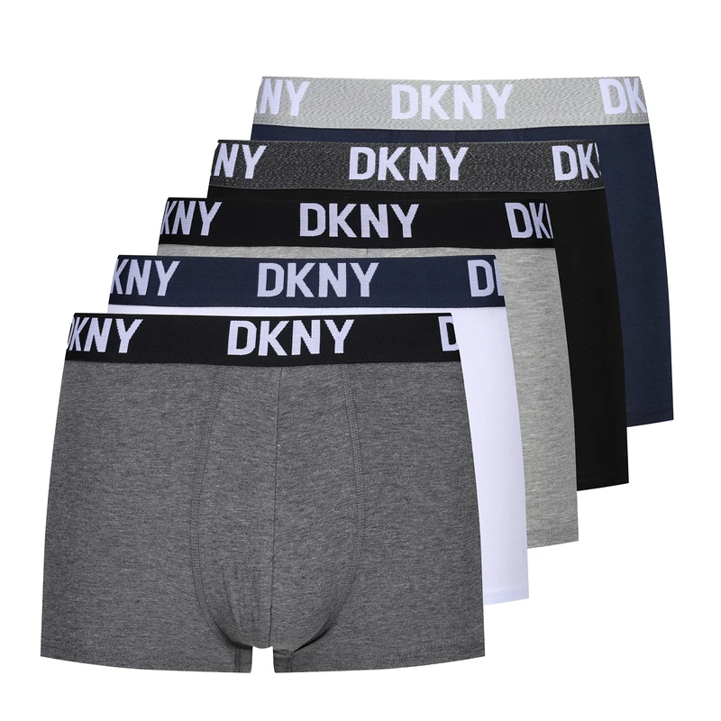 DKNY Mens Boxer Shorts in Black/Grey/Navy/Charcoal/White Super Soft Cotton Blend Fabric with Elastic Nylon Waistband - Pack of 5, Grey/Black/Navy/Charcoal/White, L