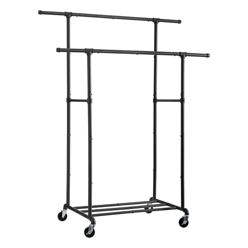 FOUCSSOMEI Heavy Duty Clothes Rack, Industrial Pipe Clothing Rack with Shelf, Commercial Grade, for Hanging Clothes, Storage Display, Black，1YJ02B
