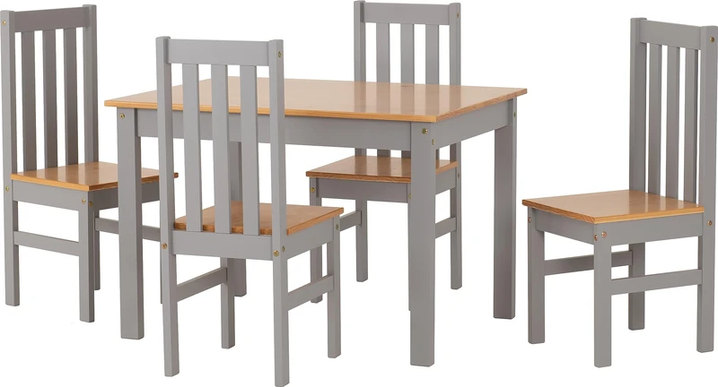 Seconique Ludlow 1+4 Dining Set in Grey/Oak Lacquer