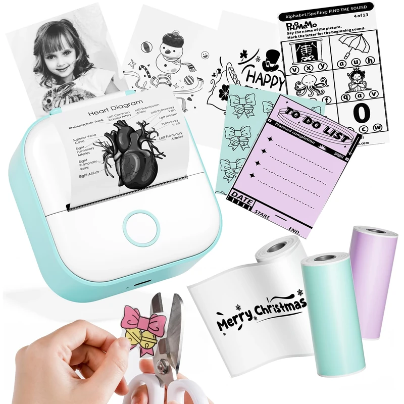 Phomemo Mini Printer, T02 Photo Printer for Smartphone, Inkless Sticker Printer, Mini Pocket Label Printer, Thermal Printer with 3 Rolls of Paper, Sticker Printer for Mobile Phone, Study, Notes,