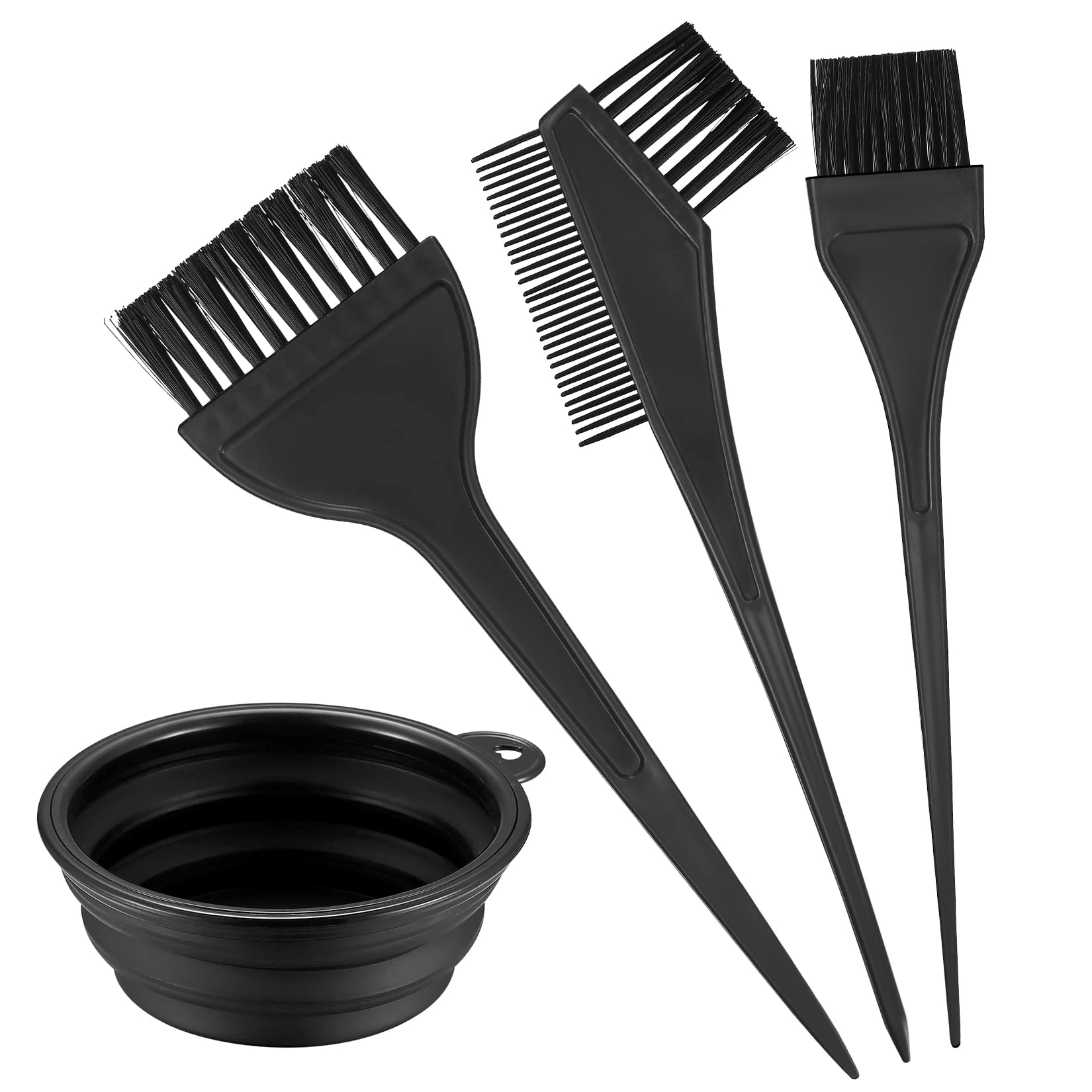 VARHHUXHA 4 Pcs Hair Coloring Brushes, Hair Dye Brush and Mixing Bowl Set, Double-Sided Hair Dying Brushes Tint Comb Set for DIY Salon Hairs Coloring Dying Brush, with Mixing Bowl - Black
