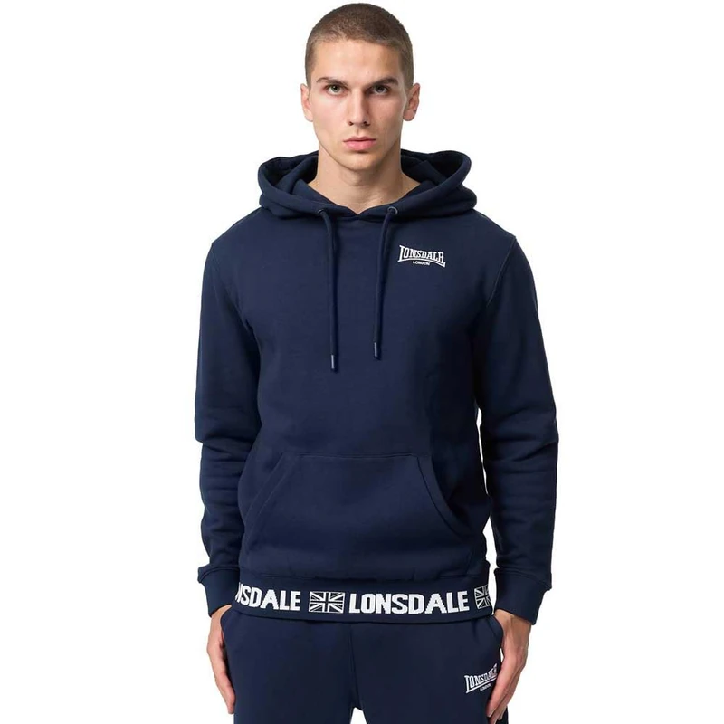 Lonsdale Herren CROSSPATRICK Hooded Sweatshirt, Azul Marino, Blanco,