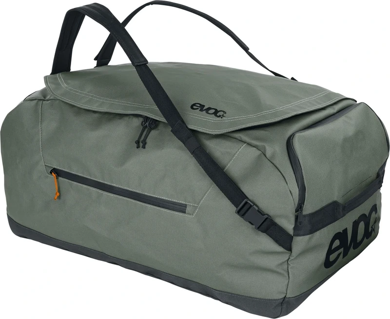 EVOC Duffle Bag 100, Sports Bag (Waterproof and 100% PVC-Free Tarpualin, Padded Shoulder Straps, Volume: 100l, Weight: 1,215 g, Dimensions: 70 x 40 x 35 cm), Dark Olive - Black