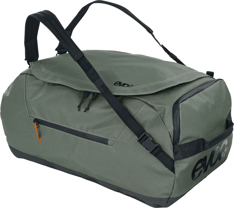 EVOC Duffle Bag 60, Sports Bag (Waterproof and 100% PVC-Free Tarpualin, Padded Shoulder Straps, Volume: 60l, Weight: 965 g, Dimensions: 60 x 34 x 30 cm), Dark Olive - Black
