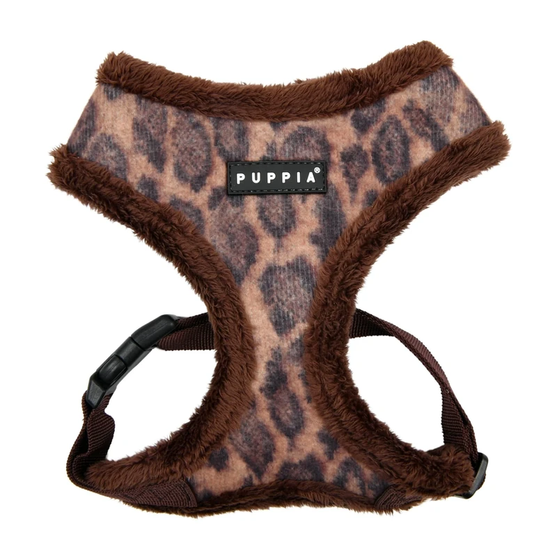 Puppia Kovo Dog Harness Overhead Warm Winter Leopard Pattern Adjustable Chest for Small Medium Dog Brown M