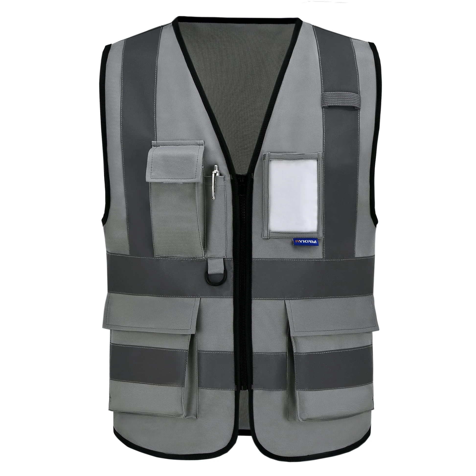 Grey high viz Class 2 hi vis Zipper Front High Visibility vest Hi Vis Executive Vest Waistcoat with Phone & ID Pockets