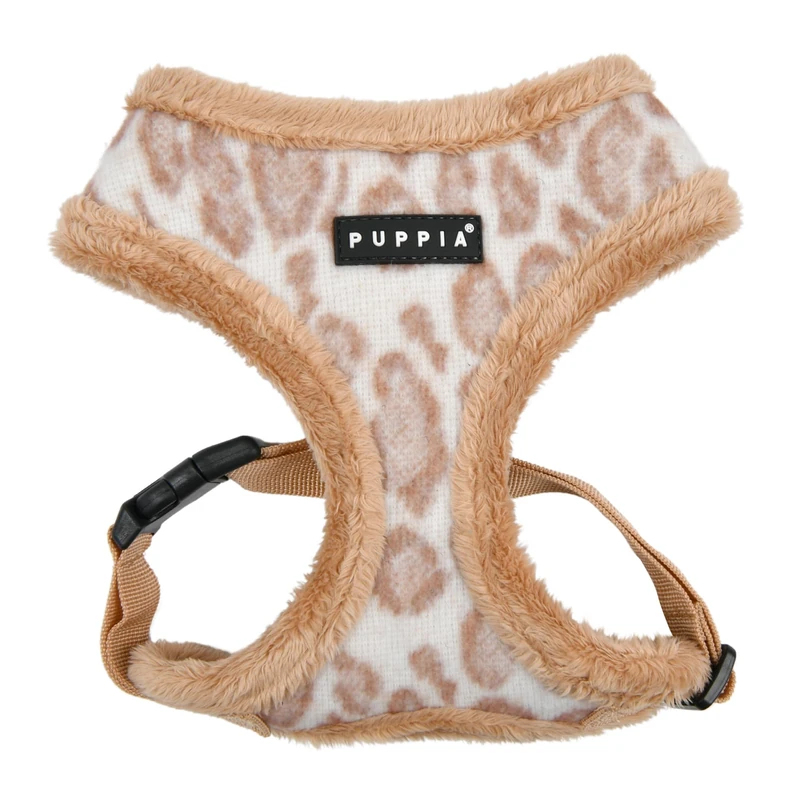 Puppia Kovo Head Dog Harness Warm Winter Leopard Pattern Adjustable Chest for Small Medium Dog Beige M