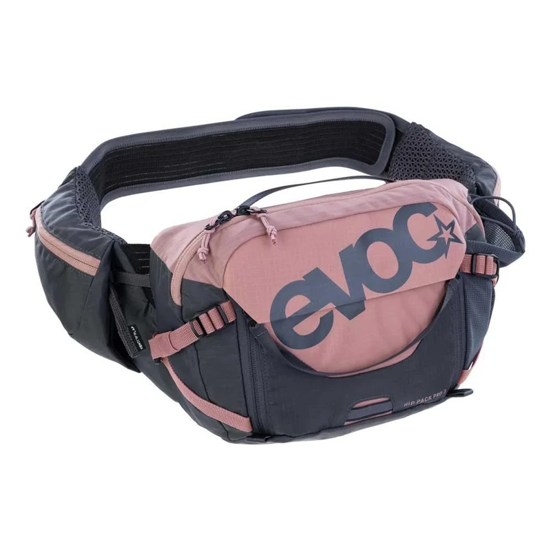EVOC Hip Pack PRO 3, Hip Bag (AERO Flex Hip Belt, AIR Flow Contact System, mesh Material, Tool Compartment, Fanny Pack, Perfect for Trail Lovers, one Size), Dusty Pink - Carbon Grey