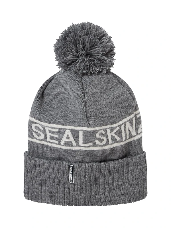 SEALSKINZ | Heacham | Waterproof Cold Weather Icon Unisex Bobble Beanie Hat | Winter Sports Accessories | Fleece Lined | Essential for Skiing Dark Grey