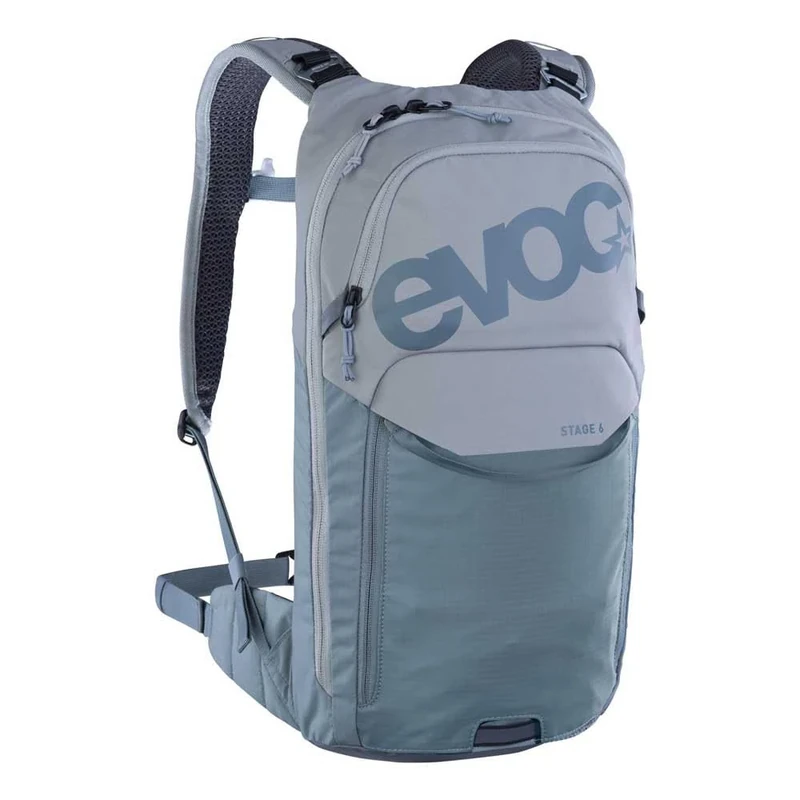 EVOC STAGE 6 Backpack, bike backpack (Brace link shoulder straps, Air flow contact system, PFC-free, lightweight and compact, trekking backpack, ideal for mountain bikers, One Size), Stone - Steel