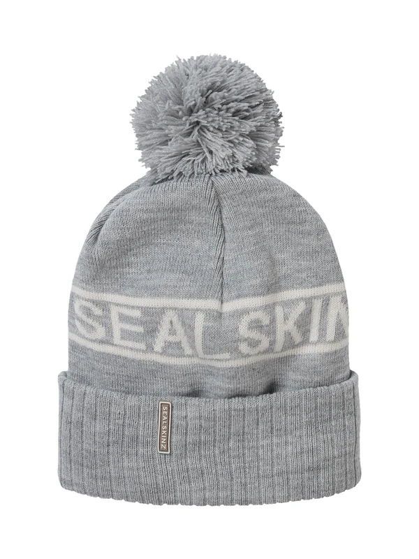 SEALSKINZ | Heacham | Waterproof Cold Weather Icon Unisex Bobble Beanie Hat | Winter Sports Accessories | Fleece Lined | Essential for Skiing Grey