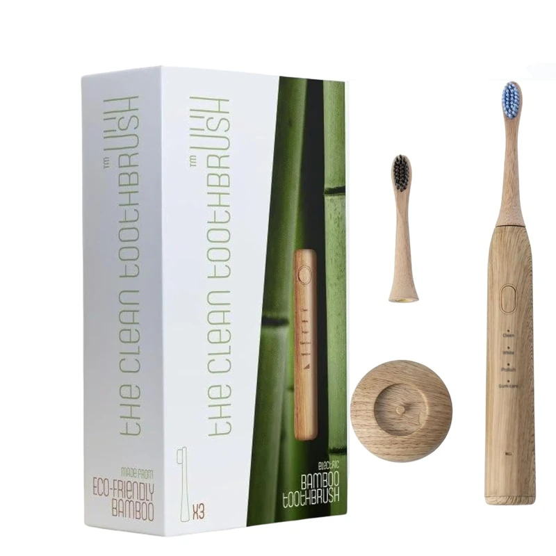 The Clean Toothbrush | Eco-Friendly and Socially Responsible Electric Toothbrush | with Waterproof IPX7 Smart Sonic Technology and USB Charger | Includes 2 Replacement Bamboo Toothbrush Heads