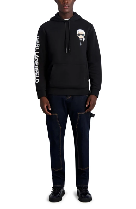KARL LAGERFELD Men's Karl Character Hoodie Hooded Sweatshirt, Black, M
