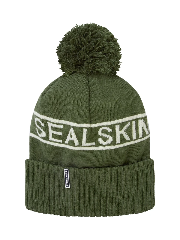 SEALSKINZ | Heacham | Waterproof Cold Weather Icon Unisex Bobble Beanie Hat | Winter Sports Accessories | Fleece Lined | Essential for Skiing Olive