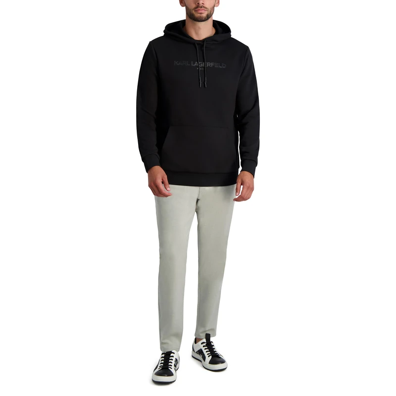 Karl Lagerfeld Paris Men's Classic Logo Hoodie Hooded Sweatshirt, Black, XL