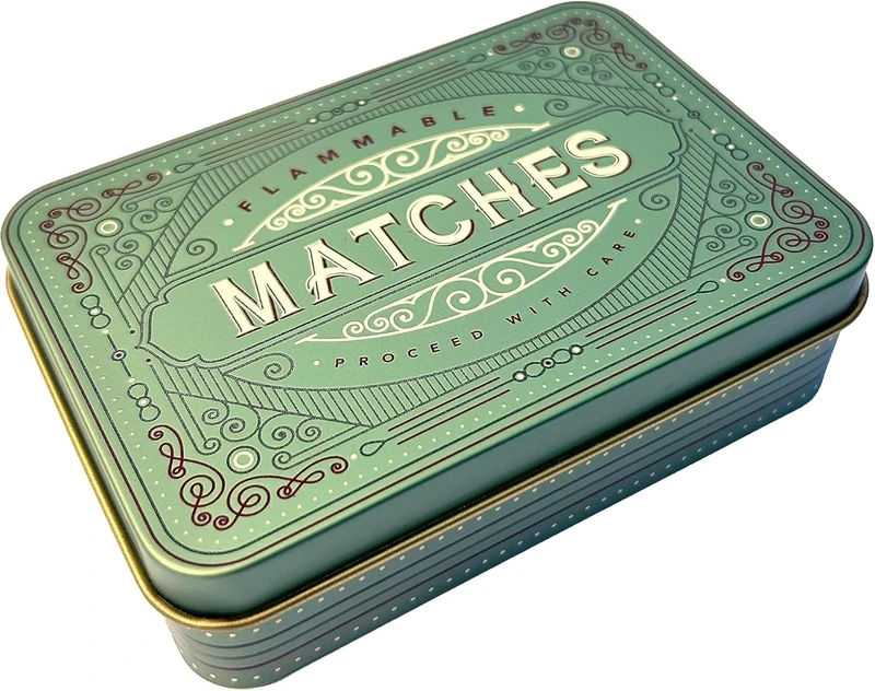 TINIT Matches Tin - Match Storage Box Metal Tin Matchbox Holder Candle Holder Lighter Gift Present (Sage)