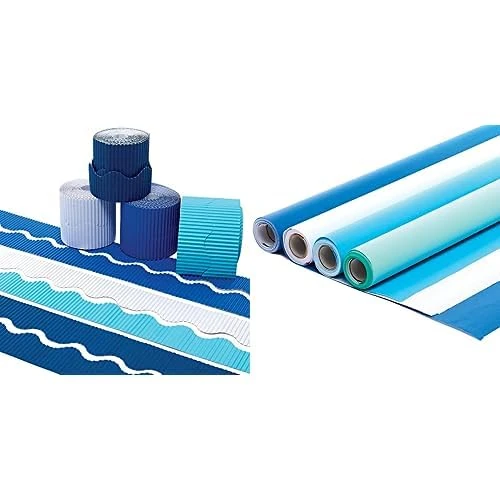 Baker Ross Winter Corrugated Border Rolls (Pack of 4) (FX359) and Winter Poster Display Rolls (Pack of 4) (FX358)