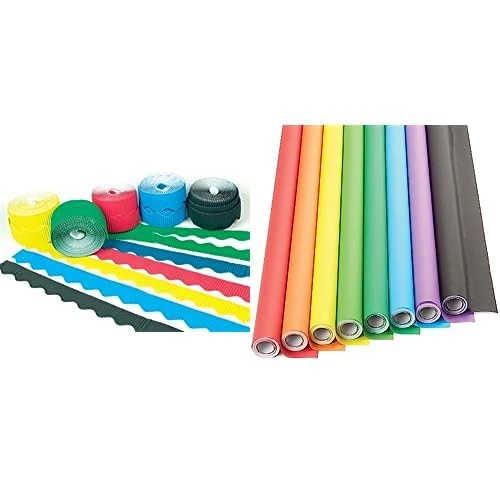 Baker Ross Decorative Corrugated Borders Value Pack (Box of 6 rolls) (EK544) and Super Poster Display Rolls Value Pack (Pack of 8) (FE437)