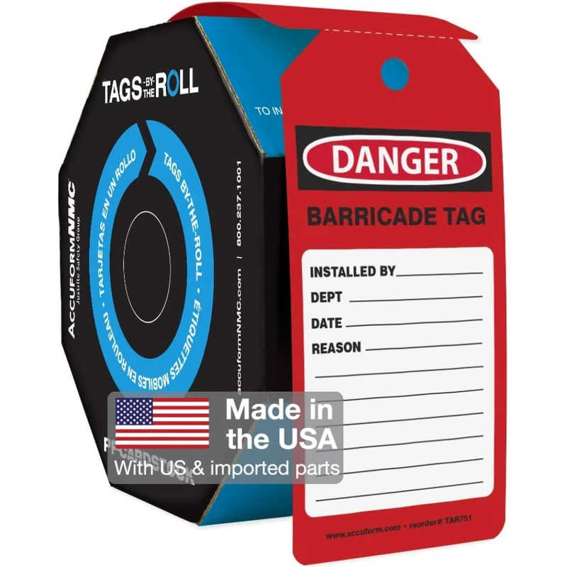 Accuform 250 Danger Barricade Tag Red Tags by-The-Roll, US Made OSHA Compliant Tags, Tear & Water Resistant PF-Cardstock, 6.25" x 3" x 0.01", TAR751