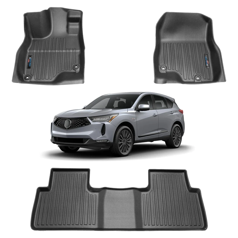 Automotive 3D Floor Mats Set for Acura RDX 2019-2023 | Heavy Duty All Weather Floor Protection Car Accessories | Black Liner Carpets Mat | Custom Fit Liners for 1st & 2nd Row