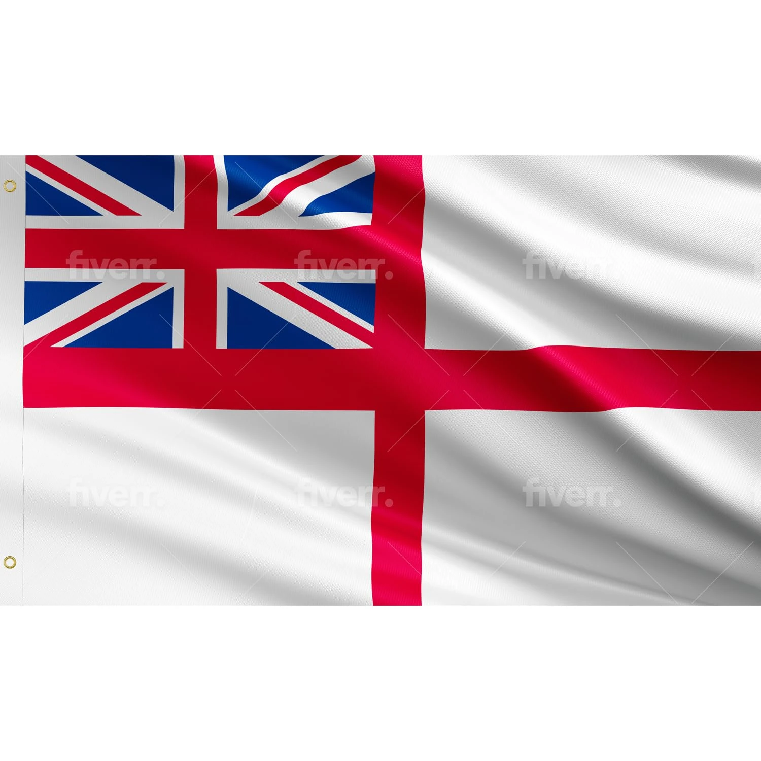 White Ensign 2 Metal Eyelets Flag - Double Stitched British Navy Royal Two Metal Eyelets British White Flag with Tunnel - White Ensign Flag Royal Navy Union Jack Cross of St George 8x5 Ft