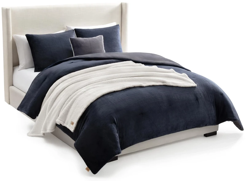 UGG Remina Comforter Set 5 Piece Bed in a Bag with Throw Blanket, Decorative Pillow, Shams, and Reversible Comforter Hypoallergenic Washable Luxury Warm Fluffy Bedding Set, Full/Queen, Navy Blue