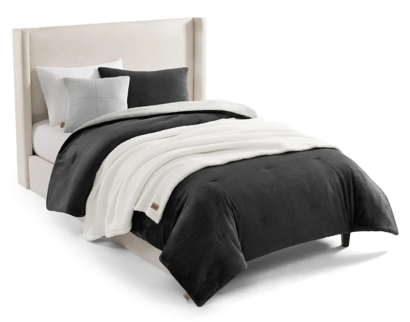 UGG Remina Twin Comforter Set 4 Piece Bed in a Bag with Throw Blanket, Decorative Pillow, Sham, and Reversible Comforter Hypoallergenic Washable College Dorm Essentials Bedding, Twin XL, Charcoal Grey