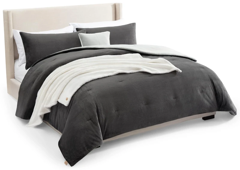 UGG Remina Comforter Set 5 Piece Bed in a Bag with Throw Blanket, Decorative Pillow, Shams, and Reversible Comforter Hypoallergenic Washable Luxury Plush Warm Fluffy Bedding Set, King, Charcoal Grey