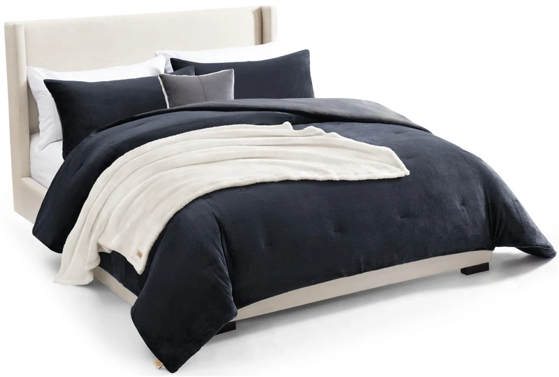 UGG Remina Comforter Set 5 Piece Bed in a Bag with Throw Blanket, Decorative Pillow, Shams, and Reversible Comforter Hypoallergenic Washable Luxury Plush Warm Plush Fluffy Bedding Set, King, Navy Blue