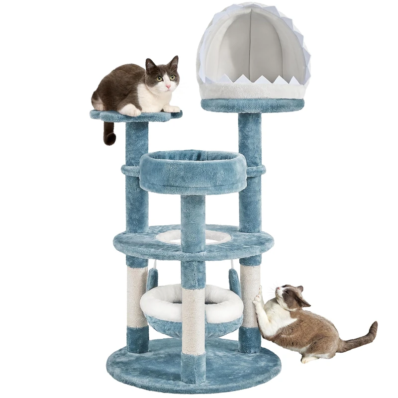 Yaheetech 115cm Ocean-themed Cat Tree, Multi Level Cat Tower W/Shark's Mouth-shaped Nest, Starfish-shaped Perch, Jellyfish-style Hammock, Cat Scratching Tree for Large Cats - Image 1