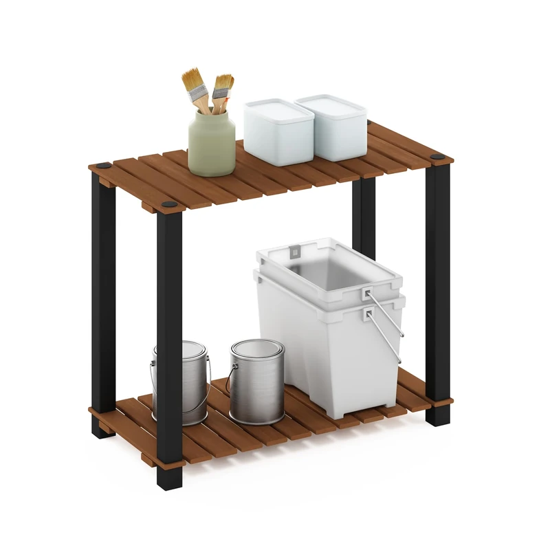 Furinno TURN-N-TUBE Plant Stand Indoor Outdoor, 2-Tier Large Rectangle Plant Shelf, Side Table with Square Poles, for Patio, Garden, Living Room, Balcony, Natural - Image 1