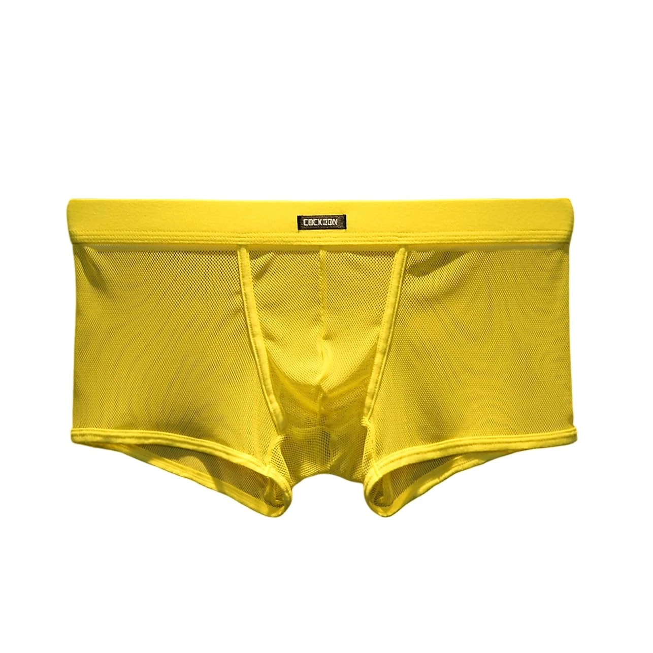 Drelaar Men's Soft Fishnet Transparent Underwear Boxer Shorts Sexy Breathable Trunks Medium Yellow