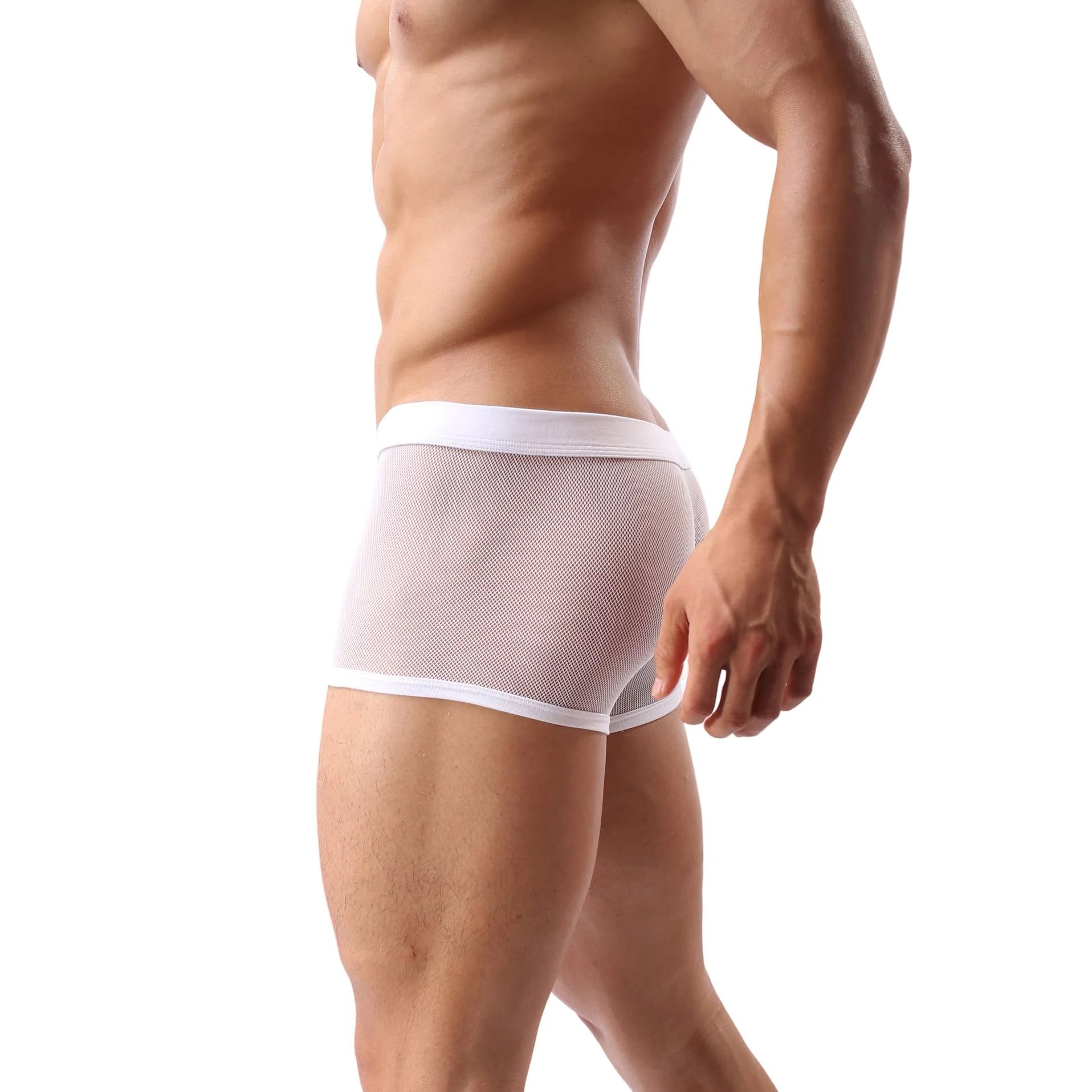 Drelaar Men's Soft Fishnet Transparent Underwear Boxer Shorts Sexy Breathable Trunks Large White