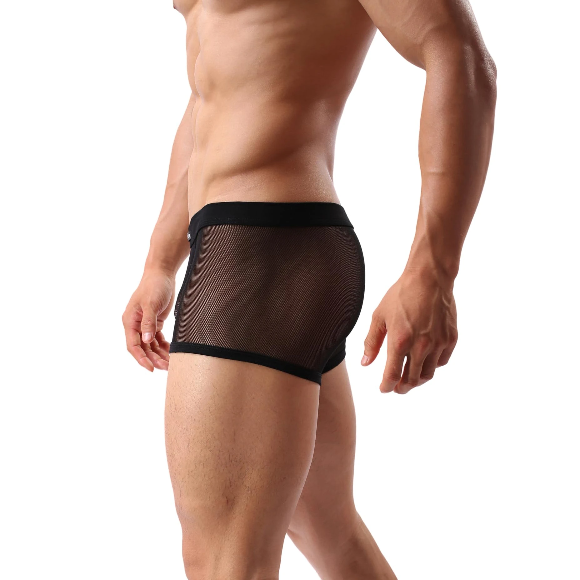 Drelaar Men's Soft Fishnet Transparent Underwear Boxer Shorts Sexy Breathable Trunks Medium Black