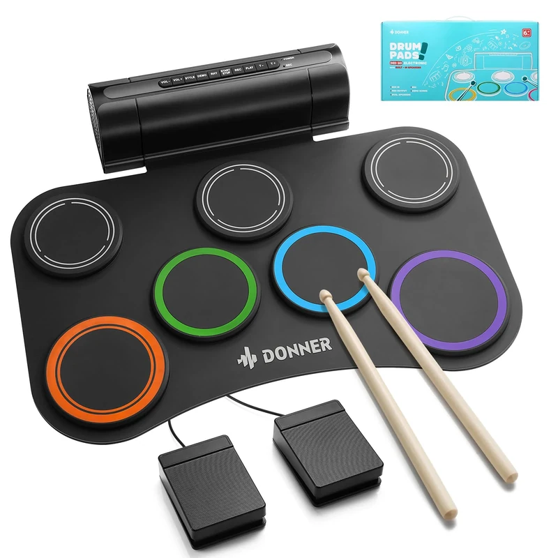 Donner DED20 Electronic Drum Set Upgrated, 7 Pads Roll Up Quiet Drum Built-in Speaker, 40 Lessons Included, Kids Holiday Christmas & Birthday Gift Instrument Toys NEW