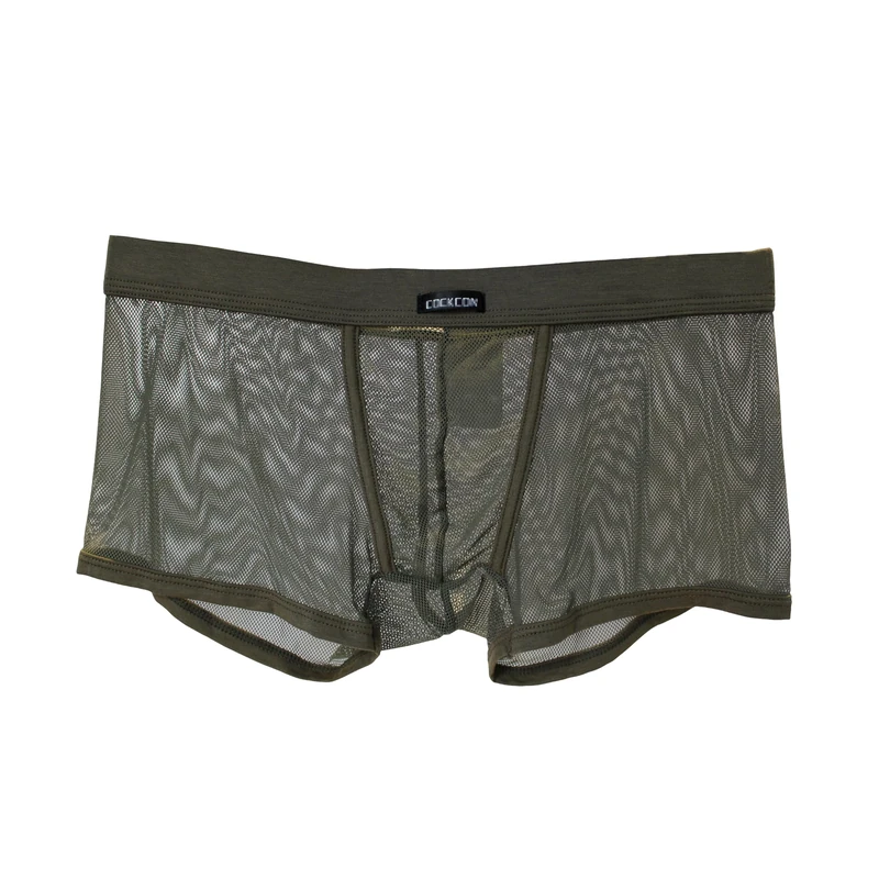 Drelaar Men's Soft Fishnet Transparent Underwear Boxer Shorts Sexy Breathable Trunks Medium Army Green