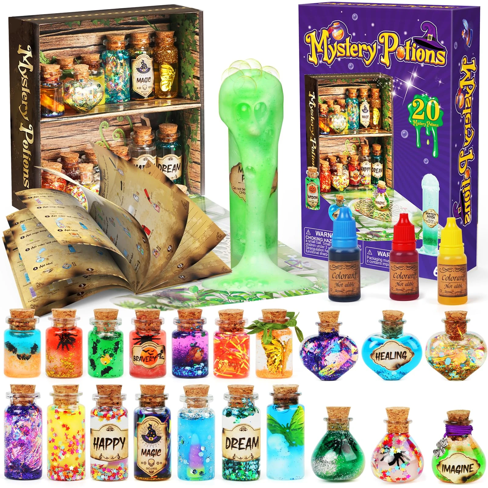 Mystery Potions Kit for Kids, 20 Magic Mix Wizard Potion Bottles, Craft Toys Creative Birthday Christmas Gifts for Boys & Girls Age 6 7 8 9 10+