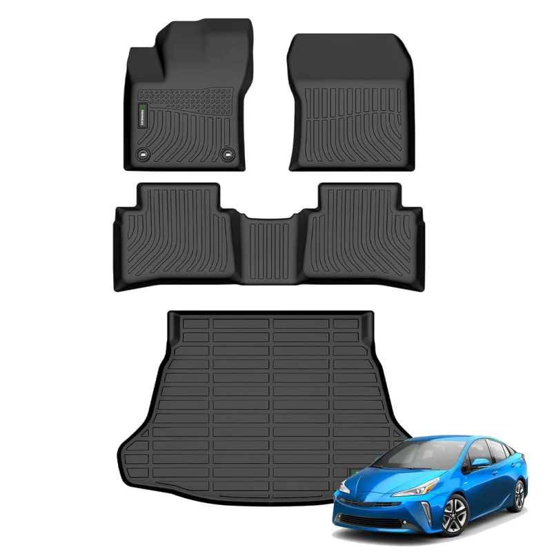 ANBINGO Floor Mats & Cargo Liner Custom for 2022 2021-2016 Toyota Prius& Prius. All Weather Protection TPE Waterproof Non-Slip Car Floor Mats 1st, 2nd Row Set & Cargo Mat -Black