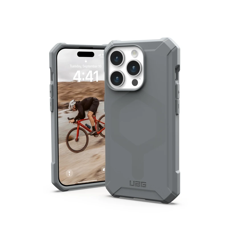 URBAN ARMOR GEAR UAG [Updated Ver] Compatible with iPhone 15 Pro Case 6.1" Essential Armor Silver Built-in Magnet Compatible with MagSafe Charging Rugged Military Grade Dropproof Protective Cover