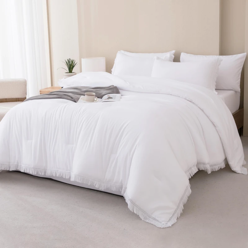 Andency Full Comforter Set, 7 Pieces White Bedding
