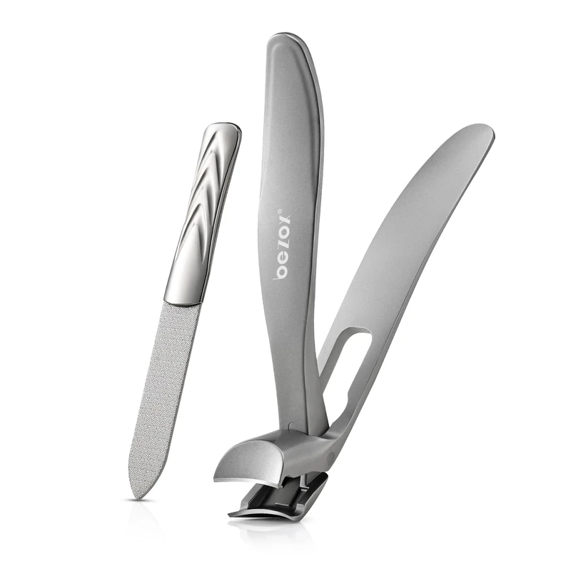 BEZOX Ergonomic Angled Head Precision Toenail Clipper for Senior Thick Nails - Large Finger Nail Clippers Adult with Metal Nail File for Men and Women