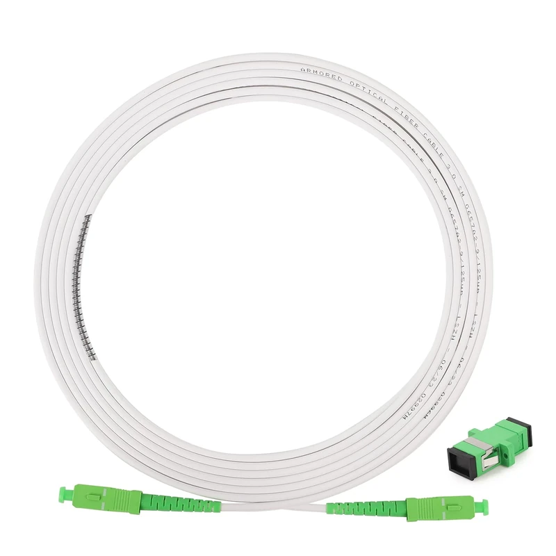 Vesperia 7m(23ft) Armored Network Fibre Optic Cable SC/APC to SC/APC OS2 Simplex Singlemode 9/125μm LSZH FTTH 3.0mm Patch Cord Fiber Cables with Adapter Coupler