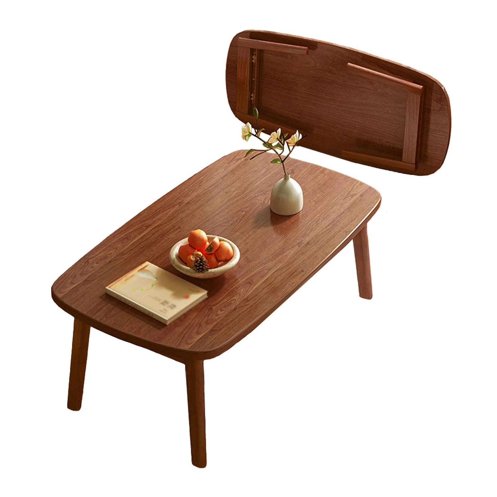 Portable Folding Coffee Table Rectangle Small, Floor Sitting Low Table Small Space Minimalist Japanese Tatami Room, for Bedroom, Living room, Balcony, No Assembly