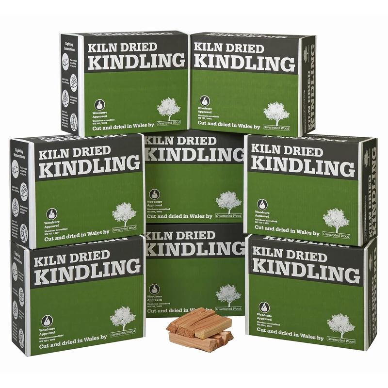 8x Premium Kiln Dried Kindling MEGA Box (48kg approx) for wood burners, Pizza Ovens, Open fires & BBQ's Kindling from Our Sustainable Woodland - 21Litres (x 8 Boxes)