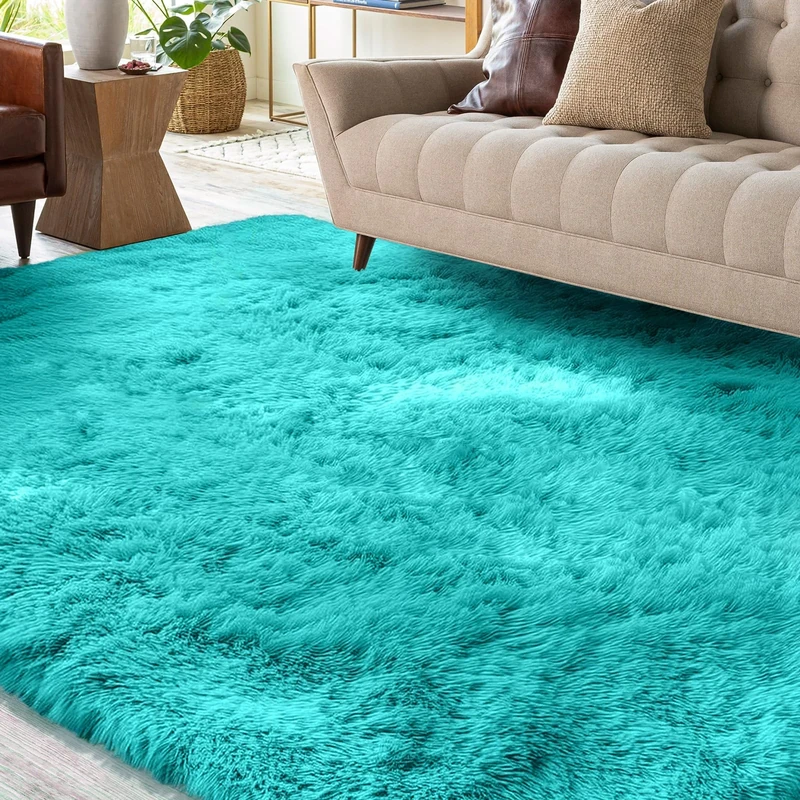 XSIVOD Large Living Room rug, Super Soft Bedroom Area Rugs Floor Carpet, Luxury Fluffy Shag Lounge Carpet Ideal for Bedroom, Nursery, Kids Baby Room, 200x300cm, Teal Blue