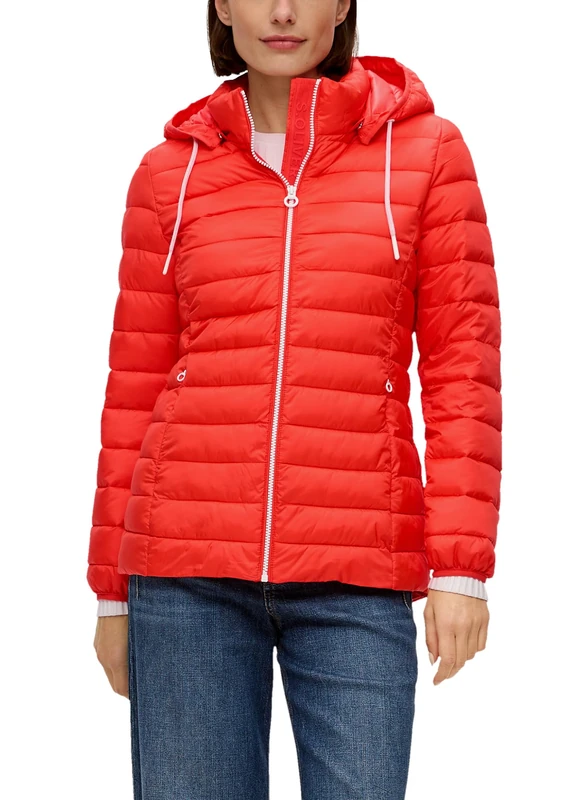 s.Oliver Ladies Quilted Jacket with Removable Hood, Elasticated Cuffs, Slim Fit, Ideal for Autumn and Winter, 2590 Orange, 8