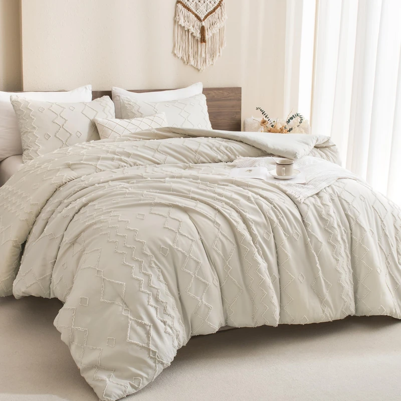 Andency California King Comforter Set Beige, 3 Pieces Bedding