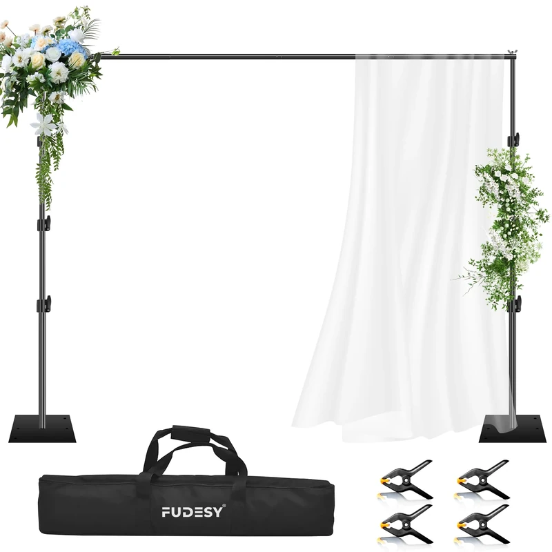FUDESY Backdrop Stand, 8.5x10ft Adjustable Photo Backdrop Pipe and Drape Stand Kit with Metal Base for Parties, Photography, Wedding, Birthday